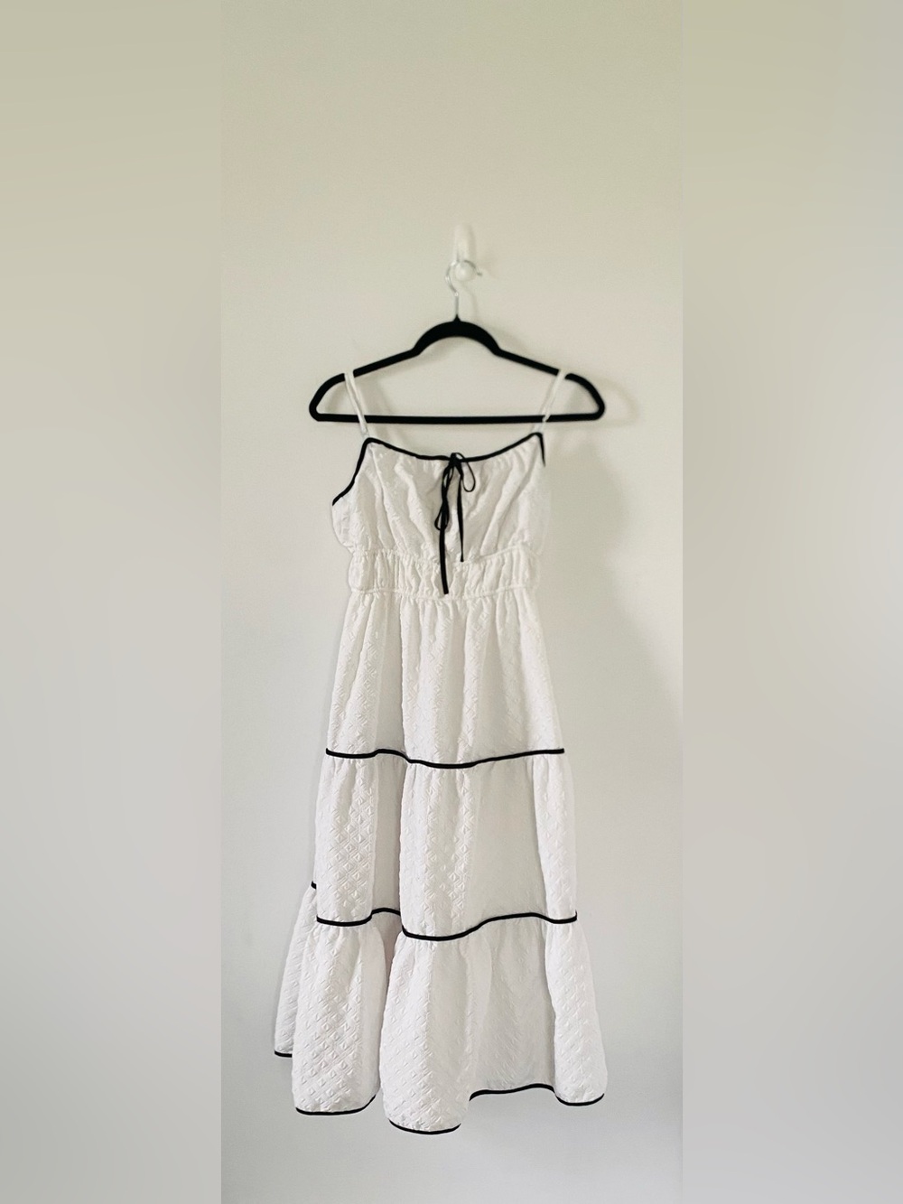 TCEC White Eyelet Midi Dress Tiered Prairie Size L Cottagecore Coquette Feminine